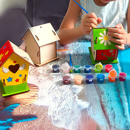 NYIDPSZ 4 Sets Paint Your Own Wooden Bird House Kit Small Garden Nesting Childrens Craft DIY Birdhouse Making Kit, Includes Paints, Brushes, Glue
