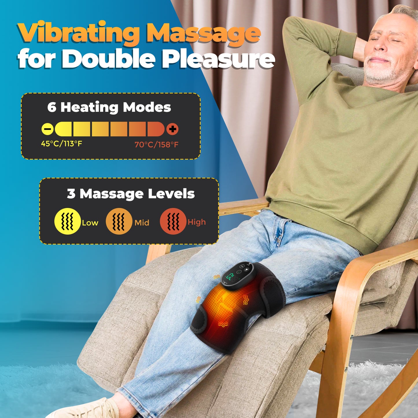 Cordless Knee Massager with Heat, Vibration Knee Brace Wrap for Arthritis Gifts for Father Dad Men