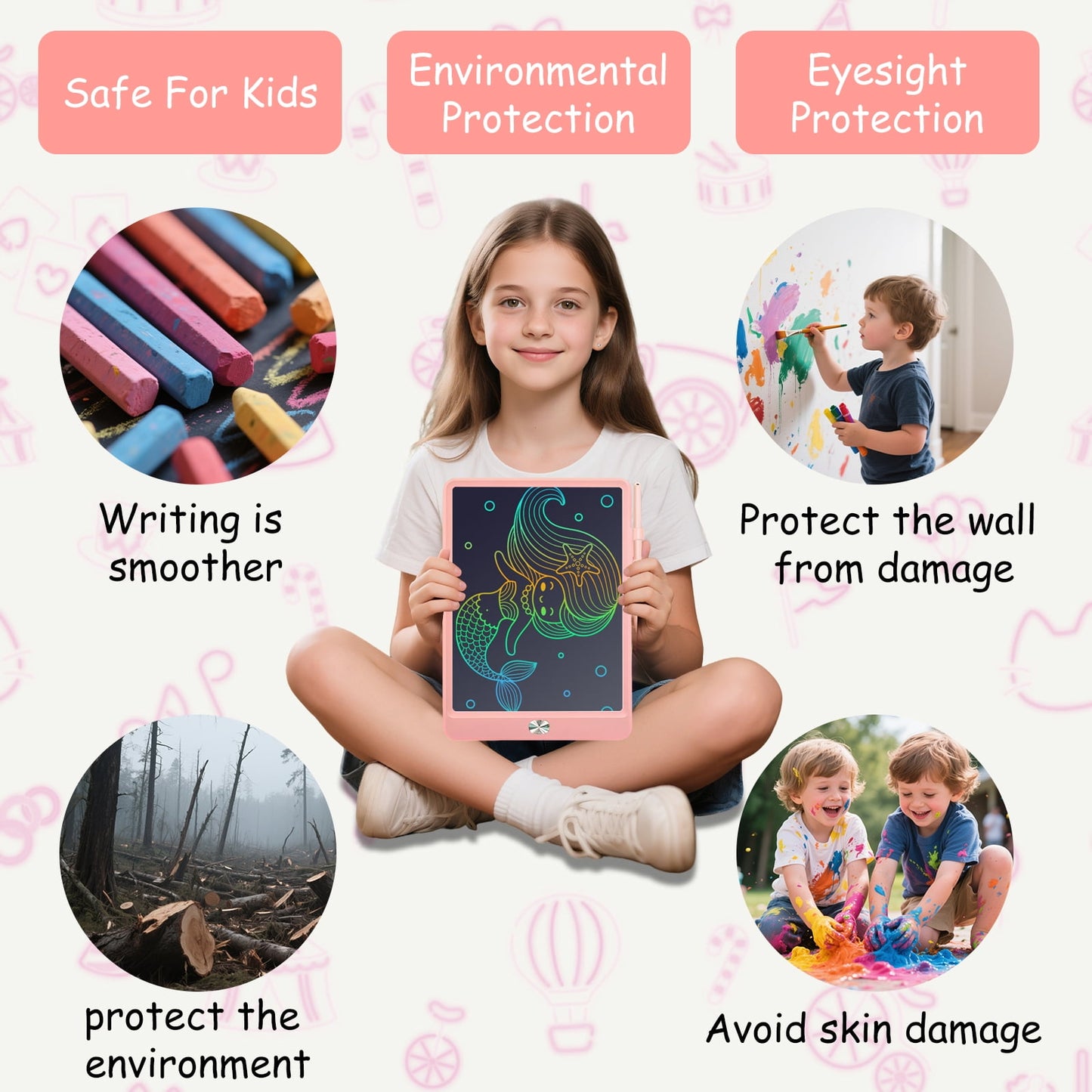 VAMOUT LCD Writing Tablet, 10 Inch Colorful Electronics Drawing Pads, Erasable Reusable Toddler Doodle Board Drawing Tablet, Educational and Learning Toys Gift for Over 3 Years Old Kids (Pink)