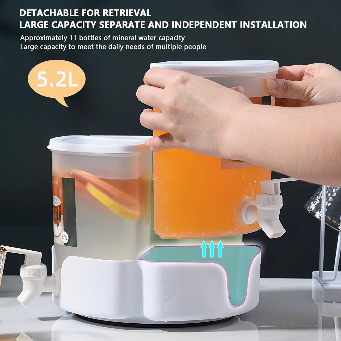 Evjurcn 5.1L Party Drink Dispenser with Faucet 360° Rotatable Juice Jug Dispenser 3 in 1 Removable Beverage Dispenser Home Juice Dispenser for Iced Tea Coffee Lemonade