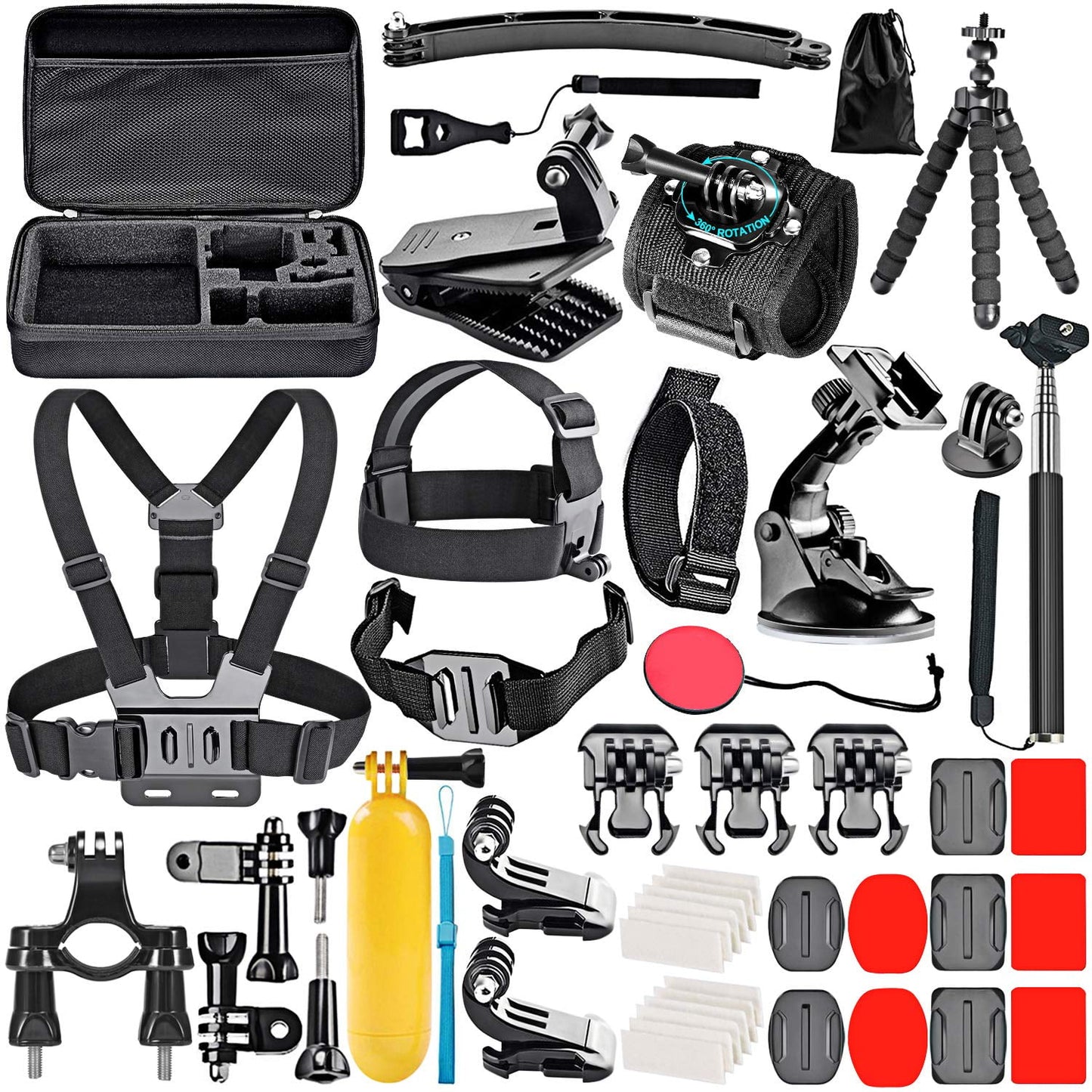 50 in 1 Action Camera Accessory Kit Compatible with GoPro Hero 12 11 10 9 DJI OSMO 4 3 2 Insta360 X3 X2 GO 3 SJCAM DBPOWER AKASO VicTsing APEMAN WiMiUS QUMOX Lightdow Campark Sony Sports DV