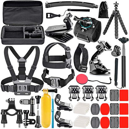 50 in 1 Action Camera Accessory Kit Compatible with GoPro Hero 12 11 10 9 DJI OSMO 4 3 2 Insta360 X3 X2 GO 3 SJCAM DBPOWER AKASO VicTsing APEMAN WiMiUS QUMOX Lightdow Campark Sony Sports DV