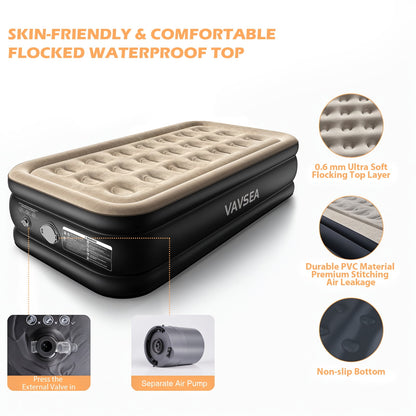 VAVSEA Twin Cordless Air Mattress, 18" Blow up Mattress with Built in Pump, Inflatable Mattress for Home, Camping, Travel, Guests, 550lb Max