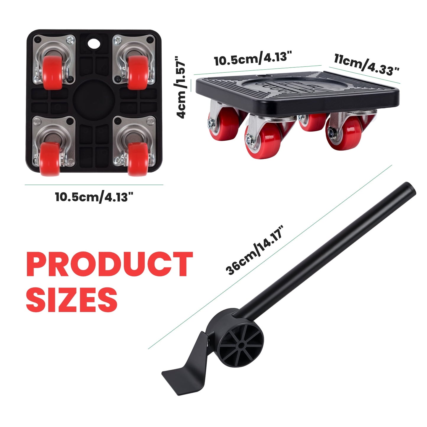 AUOSHI Heavy Duty Furniture Lifter Movers Dolly Wheel Roller Bar Hand Tools Set with 360° Rotation 4 Wheels Small Flat Dolly, 880 Lbs Capacity, Black