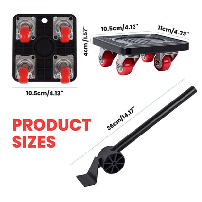 AUOSHI Heavy Duty Furniture Lifter Movers Dolly Wheel Roller Bar Hand Tools Set with 360° Rotation 4 Wheels Small Flat Dolly, 880 Lbs Capacity, Black