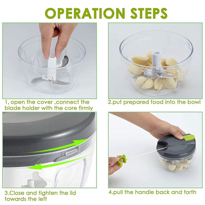 Hvxrjkn 520ml Manual Food Chopper Hand Pull String Vegetable Cutter Onions Garlic Chopper Portable Food Mincer for Garlic Ginger Fruits Herbs Nuts Durable Kitchen Food Processor