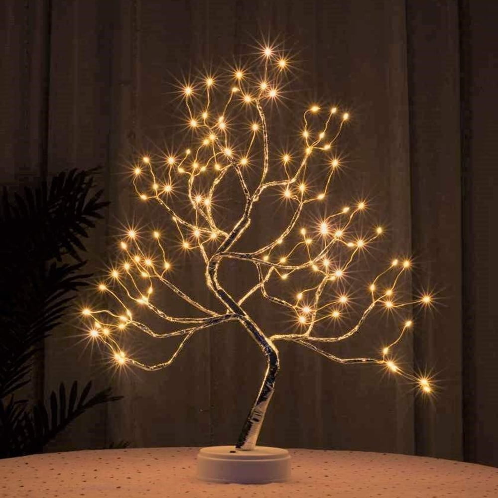 HOTBEST 36/108LED USB Pearl Decorative LED Shimmer Tree Desk Lamp Touch Switch Night Light Tabletop Bonsai DIY Artificial Bedroom Light Christmas Party Indoor