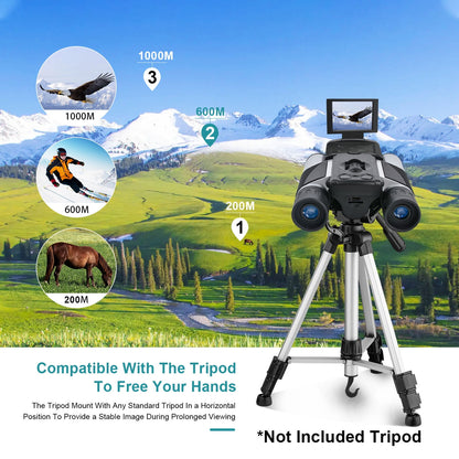 10x25 Binoculars for Adults Kids Digital Binoculars with Camera 8X Digital Zoom Telescope 2" LCD Screen 2.5K Video Camcorder with 32GB SD Card for Bird Watching Hunting Concerts Sports Game