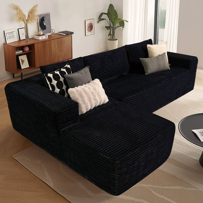 Vcatnet 106'' Modular Sectional Sofa Couch Corduroy L Shaped Modern Minimalist Couches for Living Room, Black