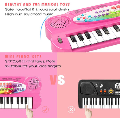 HAOTUTOYS Piano Keyboard for Kids, 32 Keys Portable Piano Early Learning Educational Electronic Music Keyboard Instrument Toys for 3 4 5 6 Year Old Boys and Girls (Pink)