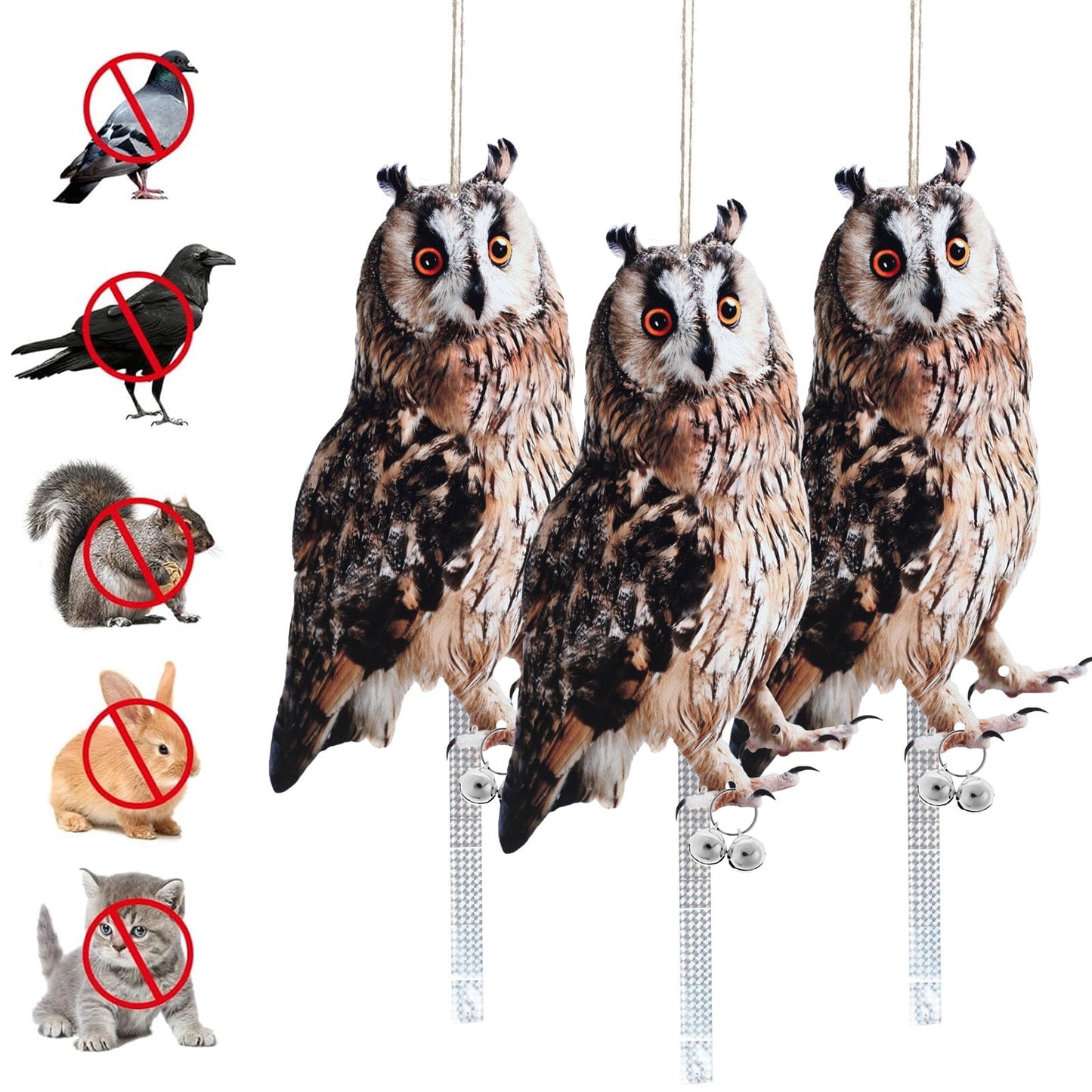 Pluokvzr Owl to Keep Birds Away Bird Scarers Fake Owl Bird Reflective Devices to Keep Birds Away from Window Garden Farm,3 Pack