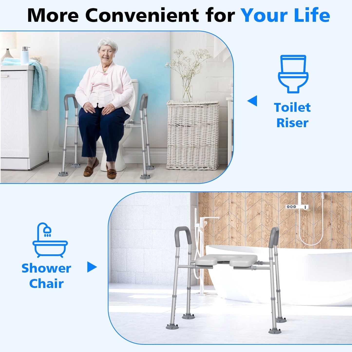 Width & Height Adjustable Raised Toilet Seat with Handles for Elderly, Toilet Seat Risers for Seniors, Toilet Riser with Handles, Elevated Toilet Seat with Handles (with Bucket)