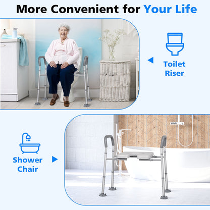 Width & Height Adjustable Raised Toilet Seat with Handles for Elderly, Toilet Seat Risers for Seniors, Toilet Riser with Handles, Elevated Toilet Seat with Handles (with Bucket)