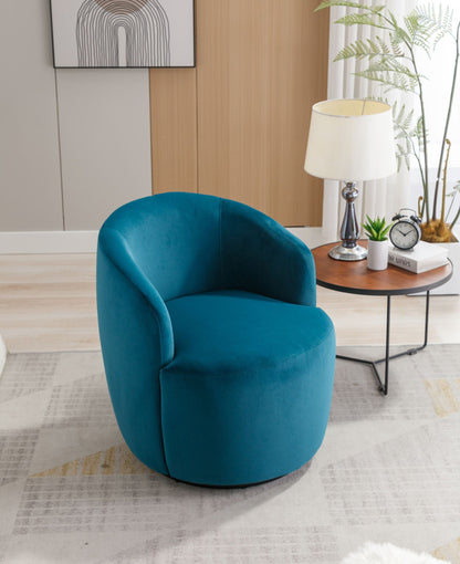 Swivel Barrel Chair, Modern Velvet Fabric Upholstered Accent Club Armchair with Metal Swivel Loop, Comfy Round Single Leisure Sofa Chair for Living Room Bedroom Office Coffee Shop, Teal