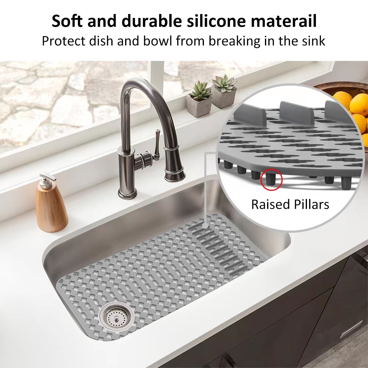 Nyidpsz Silicone Sink Protector Heat-Resistant Sink Liner Mat Anti-Slip Kitchen Sink Mats Large Sink Drainer Mat Reusable Portable