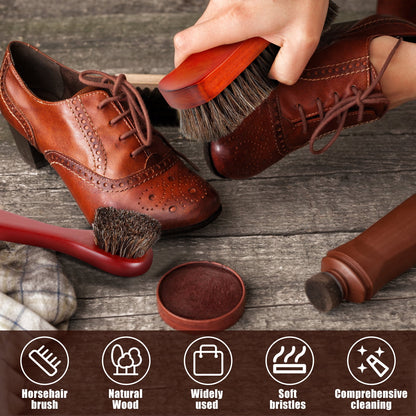 Txkrhwa 3Pcs Horsehair Shoes Brush Kit Leather Shoes Polish Brushes with Long Handle Soft Horsehair Boots Care Brushes Horsehair Cleaning Brush Set for Shoes Boots Bags Car Seat