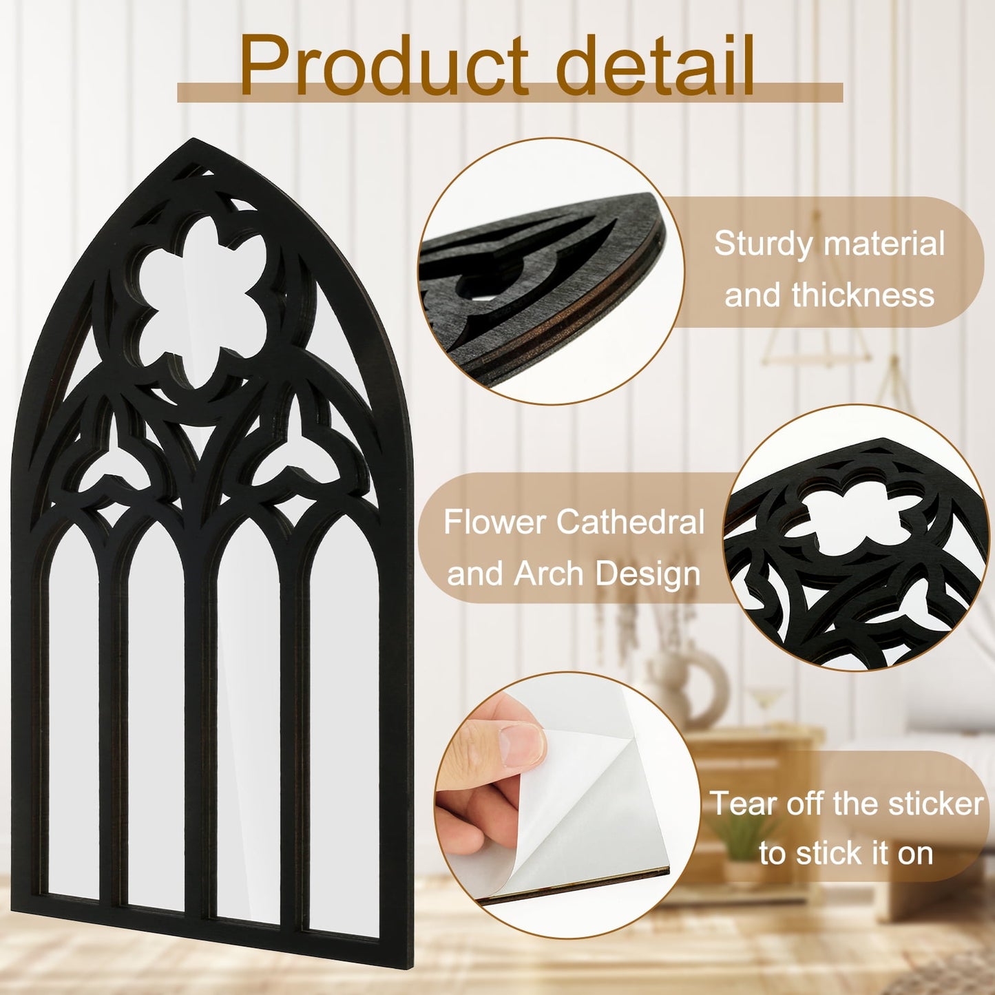 Qenwkxz 3PCS Wall Arch Mirrors Set Gothic Wall Mirror Decor Cathedral Arched Mirror Decor Decorative Arched Wall Mirror for Living Room Bedroom Entryway Bathroom Vanity