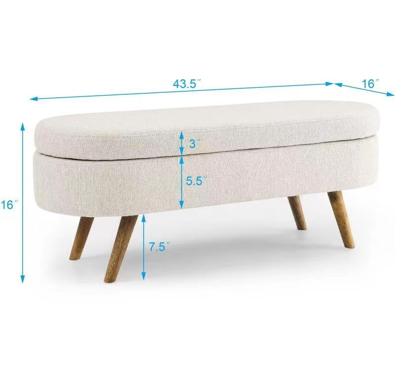 Storage Ottoman Bench, 43.5" End of Bed Ottoman Bench Bedroom Entryway Bench with Storage and Wood Legs, End of Bed Storage Bench for Living Room, Dining Room, Hallway, Beige