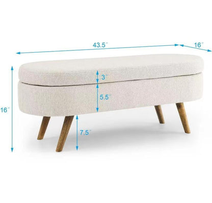 Storage Ottoman Bench, 43.5" End of Bed Ottoman Bench Bedroom Entryway Bench with Storage and Wood Legs, End of Bed Storage Bench for Living Room, Dining Room, Hallway, Beige