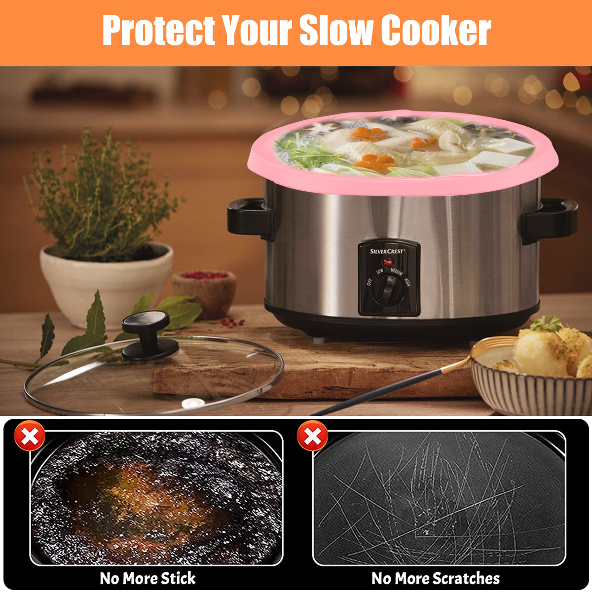 Qenwkxz Silicone Slow Cooker Liners Slow Cooker Divider Leakproof Hear-Resistant Slow Cooker Insert Liner Dishwasher Safe Slow