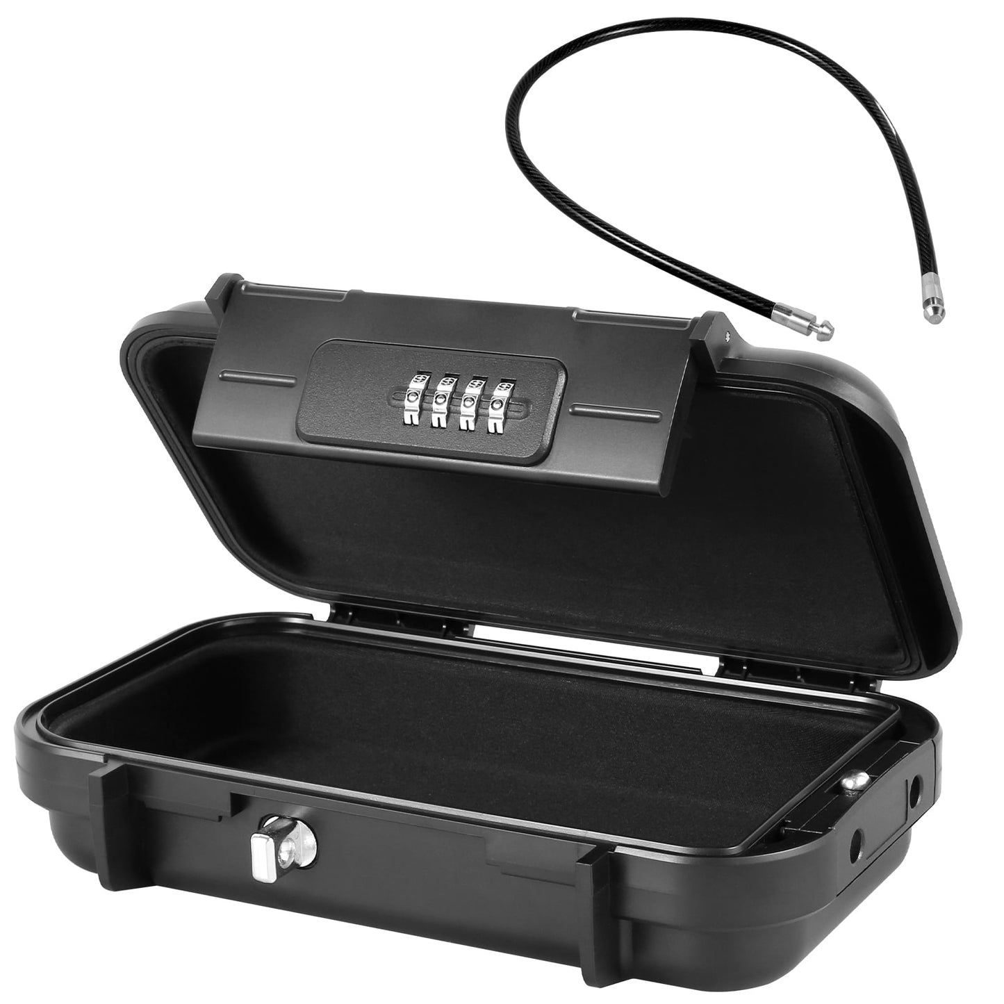 FUYGRCJ Portable Safe Box 4 Digit Combination Security Case LockBox with Removable Wire Rope IPX7 Waterproof Travel Safe Box Anti Theft Beach Safe Box for Home Office Car Dorm Hotel