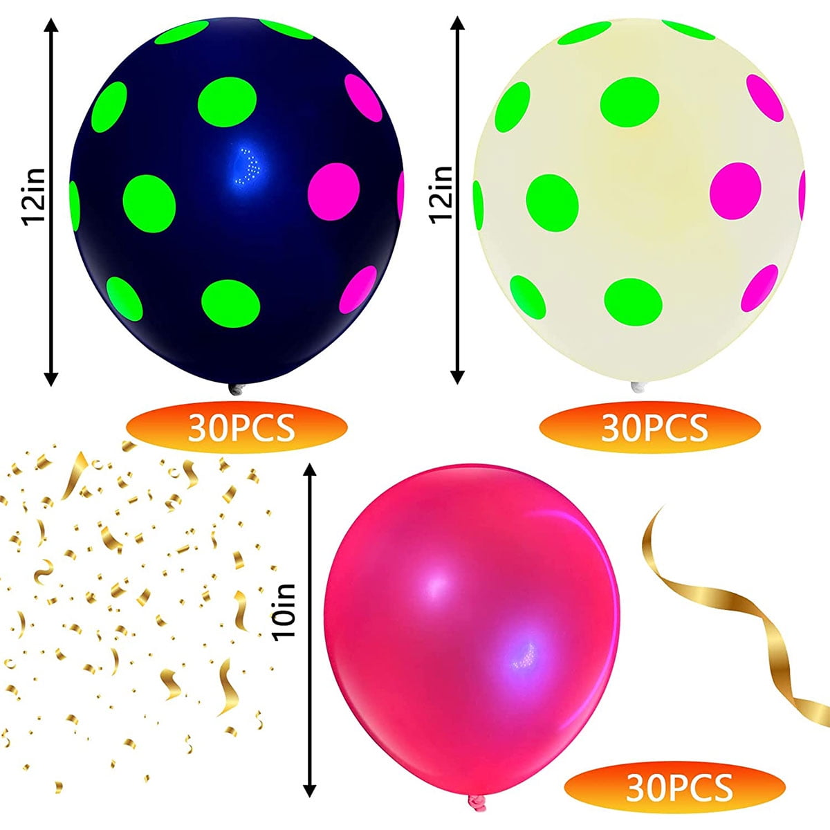 Toorise 90Pc Polka Dot Fluorescent Balloons 12 UV Neon Balloons Glow In the Dark for Birthday, Wedding, Neon Party, Decorations Supplies