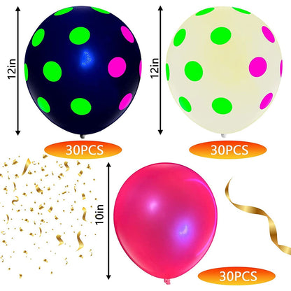 Toorise 90Pc Polka Dot Fluorescent Balloons 12 UV Neon Balloons Glow In the Dark for Birthday, Wedding, Neon Party, Decorations Supplies