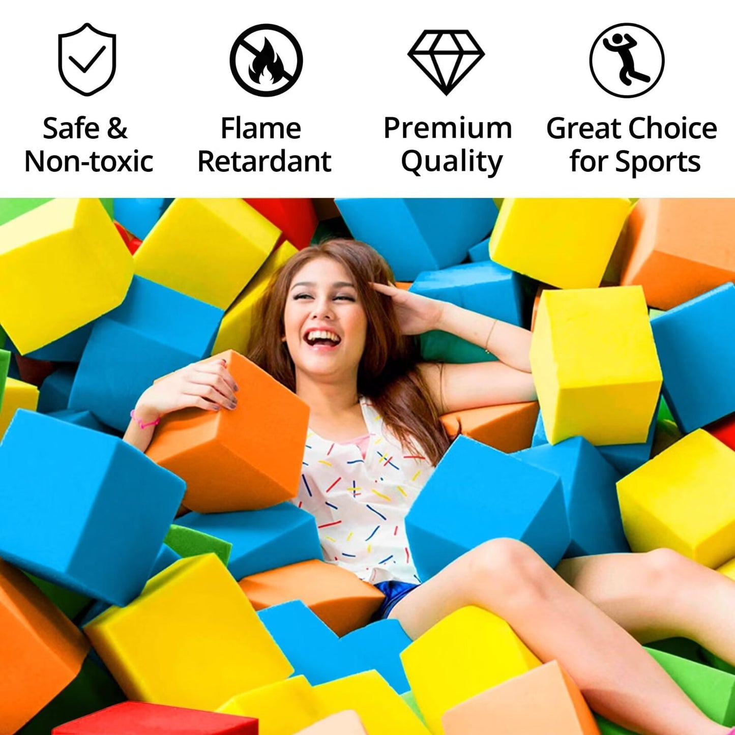144 Pcs Multicolor Foam Cubes, Colorful Flame Retardant Big Foam Pit Blocks, High Quality Large Gymnastics Foam Blocks for Trampoline Arenas Parkour Courses Skateboard Parks, 5.9"x5.9"x5.9"