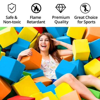 144 Pcs Multicolor Foam Cubes, Colorful Flame Retardant Big Foam Pit Blocks, High Quality Large Gymnastics Foam Blocks for Trampoline Arenas Parkour Courses Skateboard Parks, 5.9"x5.9"x5.9"