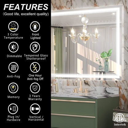 Apmir Frameless Frontlit LED Anti-fog Bathroom Vanity Mirror 32x24 inch