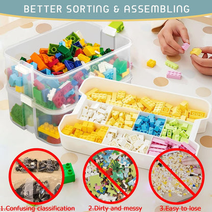 Plastic Storage Organizer for Lego Box Kids Child Toy Stackable Containers with Lids Bins 3 Layers Adjustable Compartments Building Blocks Chest Case