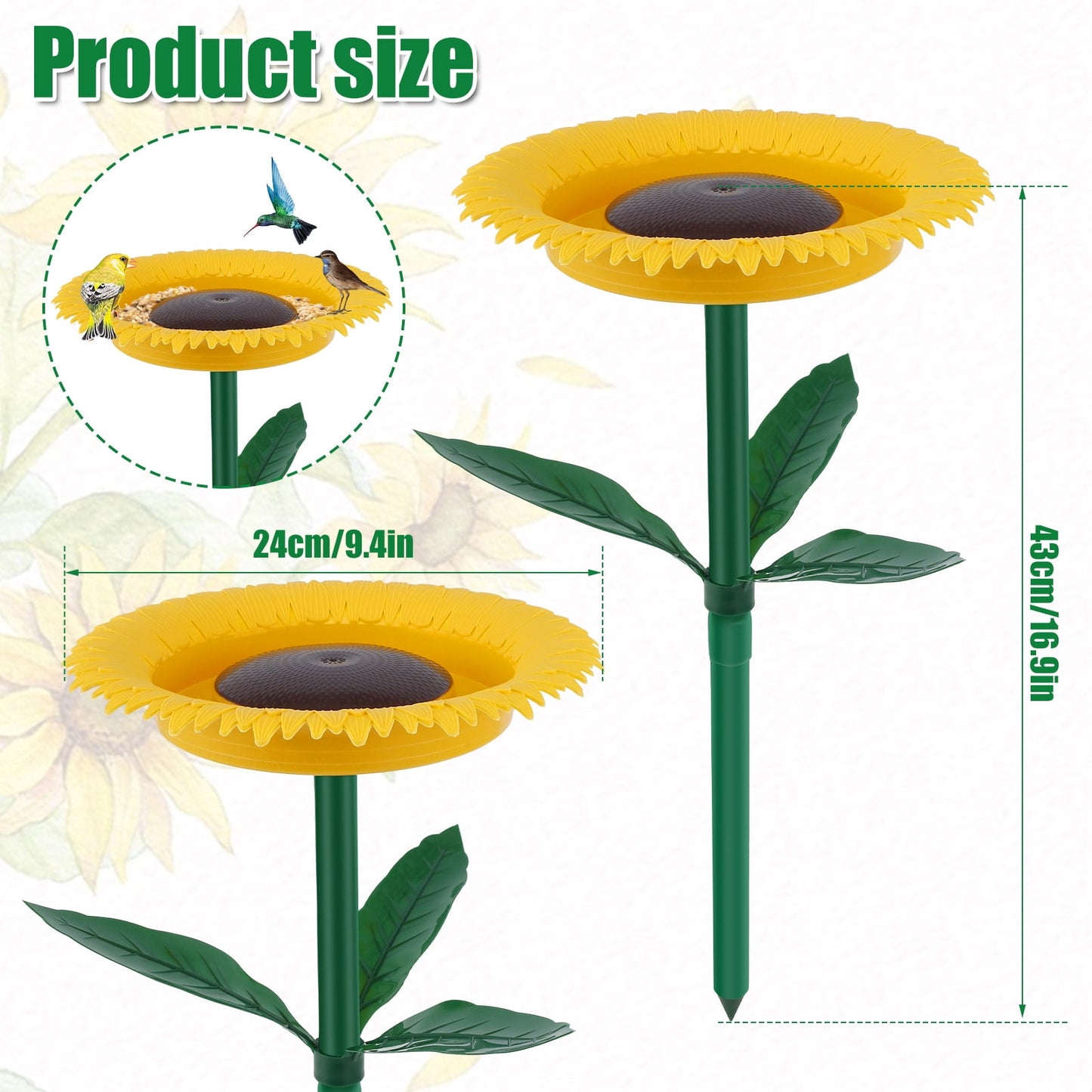 NewSoul Sunflower Standing Bird Feeder Outdoor,Bird Bath Feeders Bowl,Flower Shape Bird Feeding Tray,Gifts for Bird Lovers