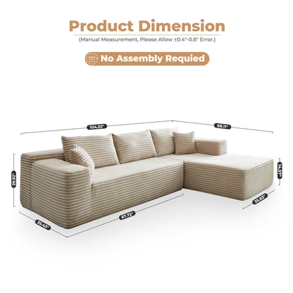 Vcatnet L Shaped Sectional Sofa Couch,Modular Upholstered Indoor Sofa,Modern Minimalist Couches for Living Room,Fully Assembled and Free Combination,Beige