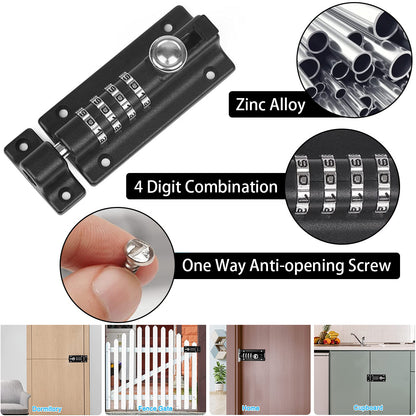 Tcwhniev Combination Bolt Lock Stainless Steel 4 Digit Pin Code Door Combination Slide Latch Lock with Screwdriver Keyless Door Security Locking Bolt for Home Gate Shed Fence Garage