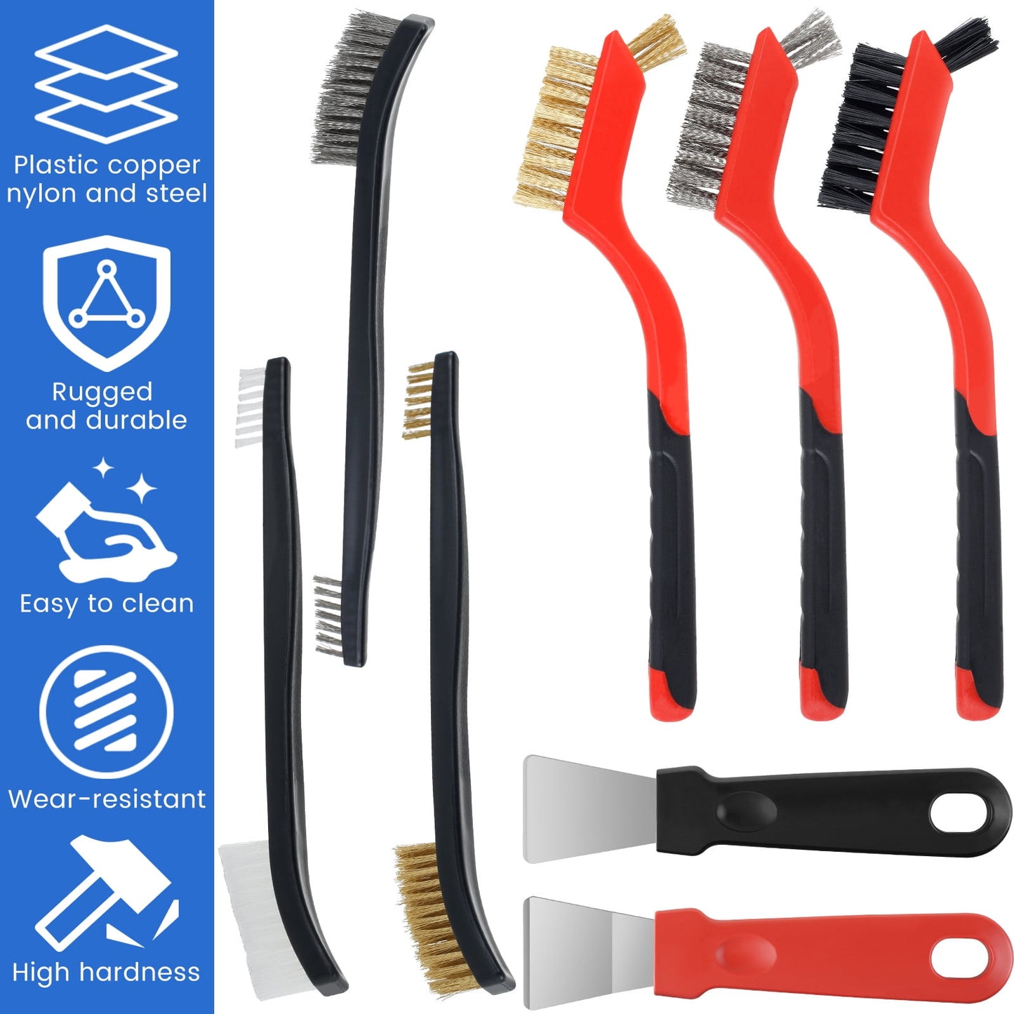 Txkrhwa 8PCS Wire Brush Set with Scraper, Heavy Duty Metal Scraper Brushes, Stainless Steel Scratch Wire Brushes, Stove Scraper Cleaner for Cleaning Rust, Welding Slag, Paint and Dust