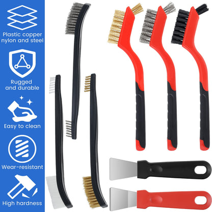 Txkrhwa 8PCS Wire Brush Set with Scraper, Heavy Duty Metal Scraper Brushes, Stainless Steel Scratch Wire Brushes, Stove Scraper Cleaner for Cleaning Rust, Welding Slag, Paint and Dust