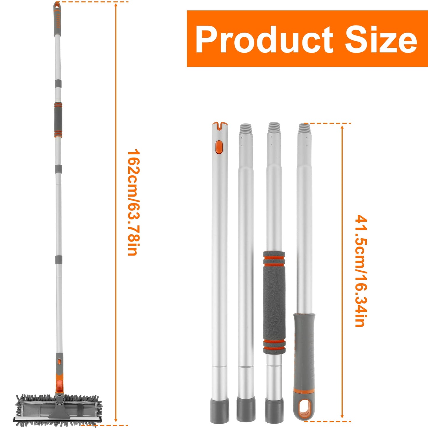 Txkrhwa 63 inch Window Cleaning Squeegee Cleaner Kit, 3 in 1 Window Squeegee Extension Pole Long Handle & Groove Cleaning Tool for Window, Car, Shower Glass Door, Mirror, Indoor & Outdoor