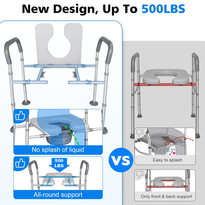Width & Height Adjustable Raised Toilet Seat with Handles for Elderly, Toilet Seat Risers for Seniors, Toilet Riser with Handles, Elevated Toilet Seat with Handles (with Bucket)