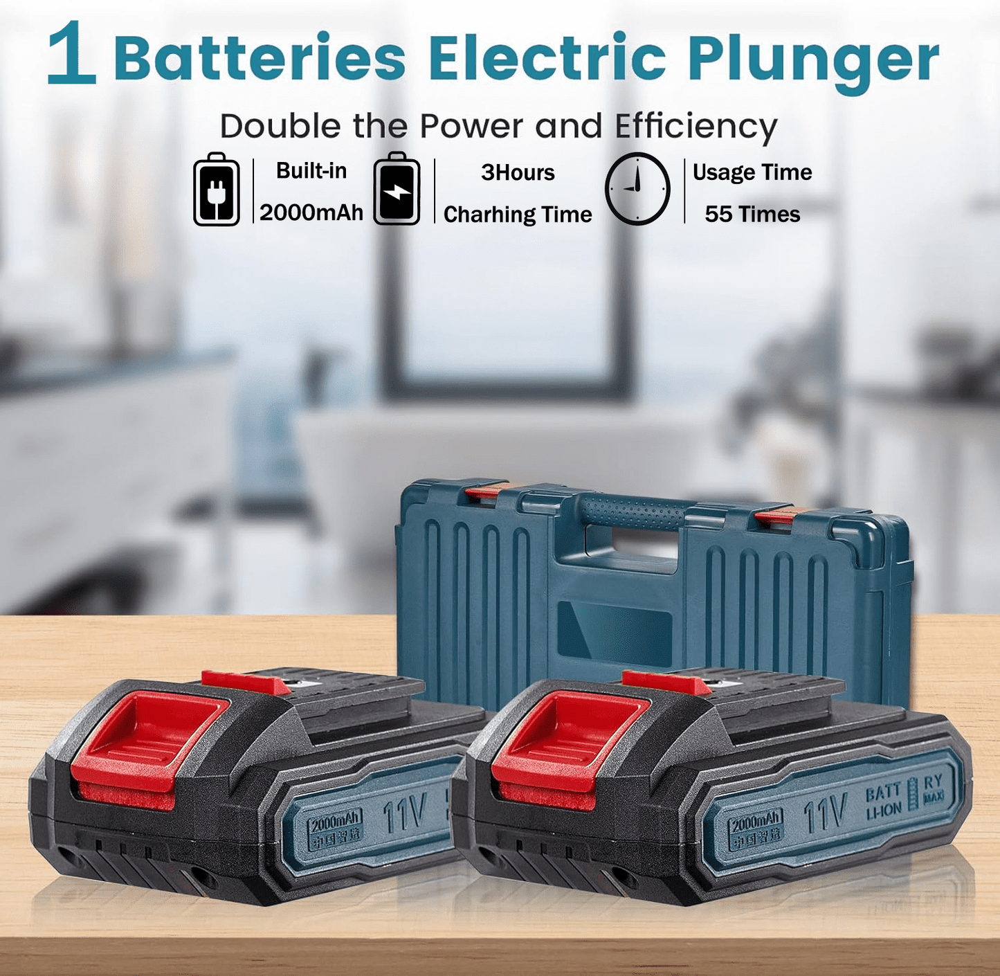 JMDLWZ Electric Toilet Plunger Clog Remover: 1 Batteries Air Plunger, Heavy Duty Plungers for Plumber, Homeowner, High Pressure Power Unclogger for Clogged Toilet, Drain, Sink, Bathroom, BLUE