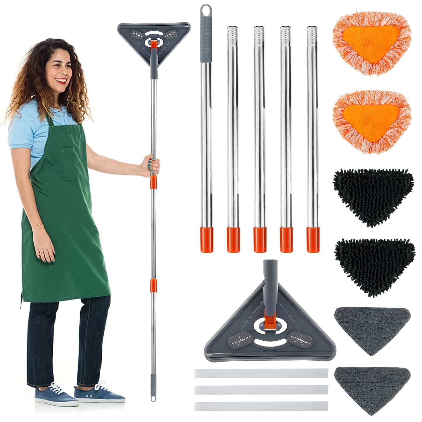 Txkrhwa 85 Inches Wall Cleaner Mop Ceiling Cleaner and Baseboard Duster with Extension Pole and 6PCS Replaceable Microfiber Head Pads for Home Cleaning