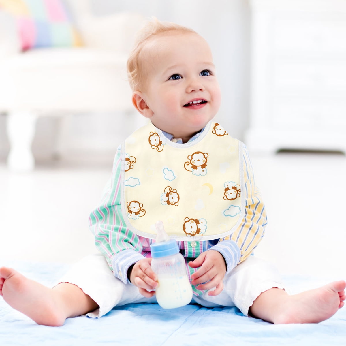 Atopoler 10pcs Baby Bibs Waterproof Breathable Snap Bibs for Eating Drooling and Teething