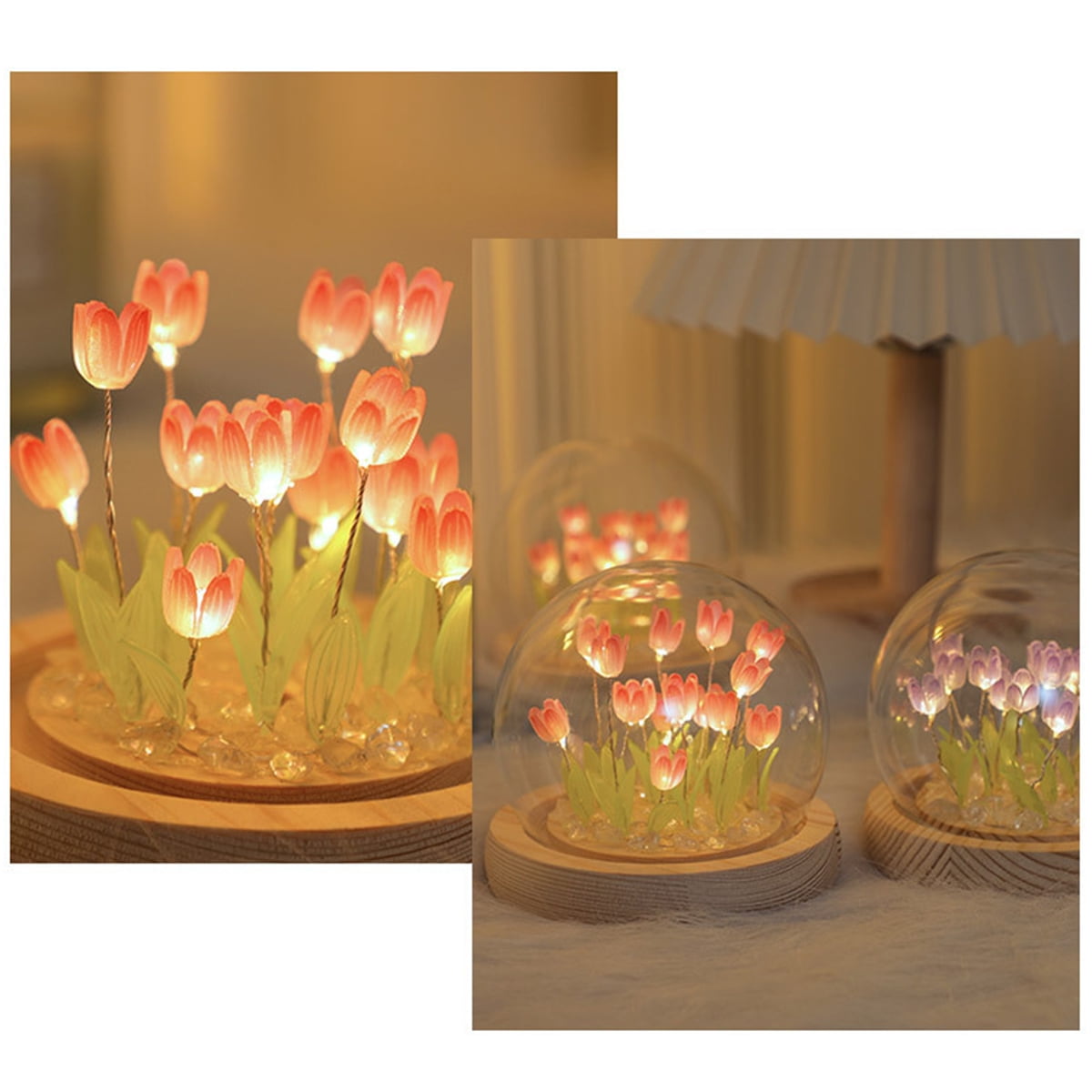 Tulip Night Light Battery Operated Tulip Flower Table Lamp Cute DIY Tulip LED Nightlight Handmade Bedside Sleep Light Simulation Flower Furniture Decoration for Home Desk Gift