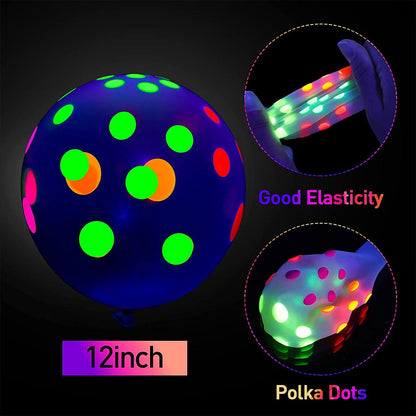 Toorise 90Pc Polka Dot Fluorescent Balloons 12 UV Neon Balloons Glow In the Dark for Birthday, Wedding, Neon Party, Decorations Supplies