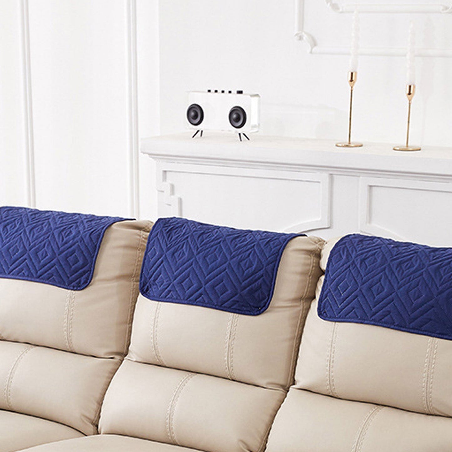 Pcapzz 3PCS Recliner Headrest Protector,Polyester Headrest Cover Wear Resistant Sofa Headrest Covers,Navy