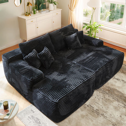 Vcatnet 81" Modular Sectional Sofa Couch Corduroy Chaise Lounge Loveseat Sofa Bed Oversized Upholstered Sleeper Sofa for Living Room and Bedroom, Black