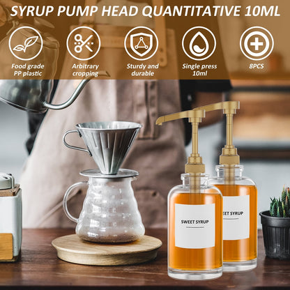 Dznils 8 Pack Coffee Syrup Pump Dispenser for 750ml Bottles, Gold