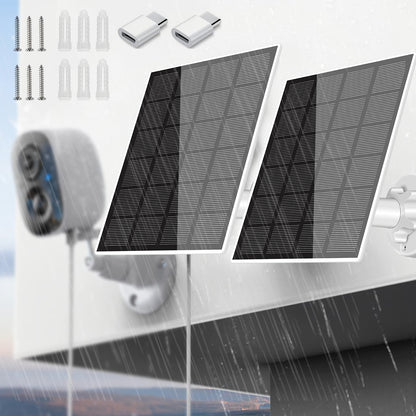 OKYMOTOR 2pcs Solar Panel for Security Camera 5W USB Solar Panel Micro USB & USB-C Port Solar Panel IP65 Waterproof Solar Charger for Camera with 360°Adjustable Mounting