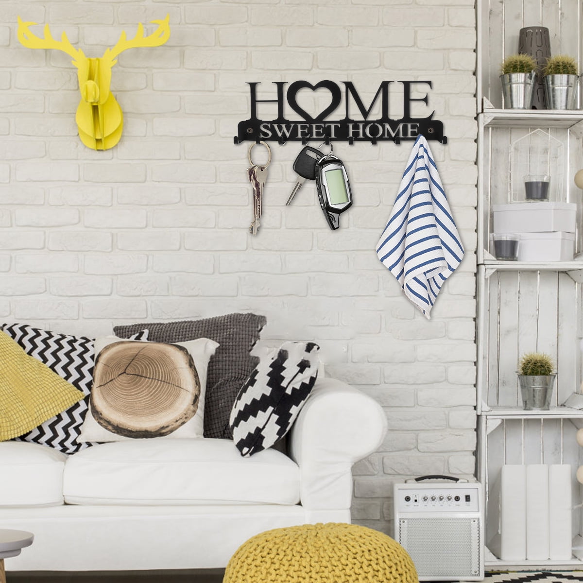 Metal Key Holder Hooks Wall Mounted Key Rack with 10 Hooks Decorative Key Hanger Black Key Organizer for Entryway Front Door Kitchen Hallway Garage Mudroom Office