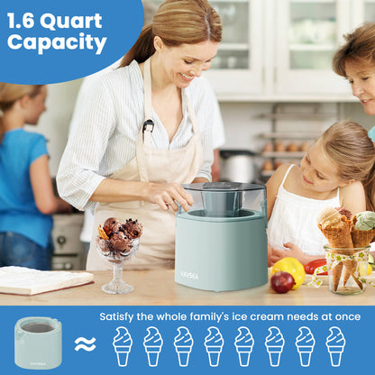 VAVSEA 1.6 Qt Ice Cream Maker with Scoop, 2-in-1 Electric Ice Cream Machine with LED Screen & Timer, Double-Insulated Freezer Bowl for Gelato, Frozen Yogurt, Sorbet, Mint Green