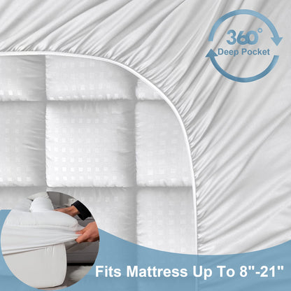 Thinway Twin Size Waterproof Mattress Pad Protector, Breathable Quilted Mattress Cover Noiseless Waterproof Fitted Sheet Mattress Topper Upto 21" Deep Pocket